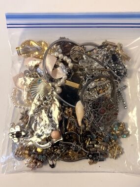 Lot Bundle Bag of Mystery Jewelry 2 Pounds Vintage Thrift Assorted Quality Items